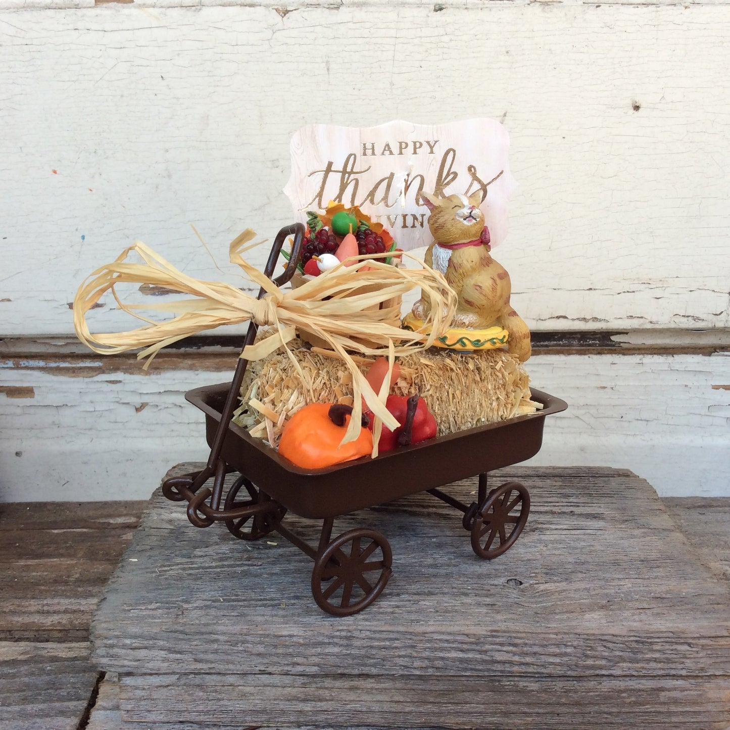 AGD Fall Decor - Give Thanks Small Harvest Cat Cart Display