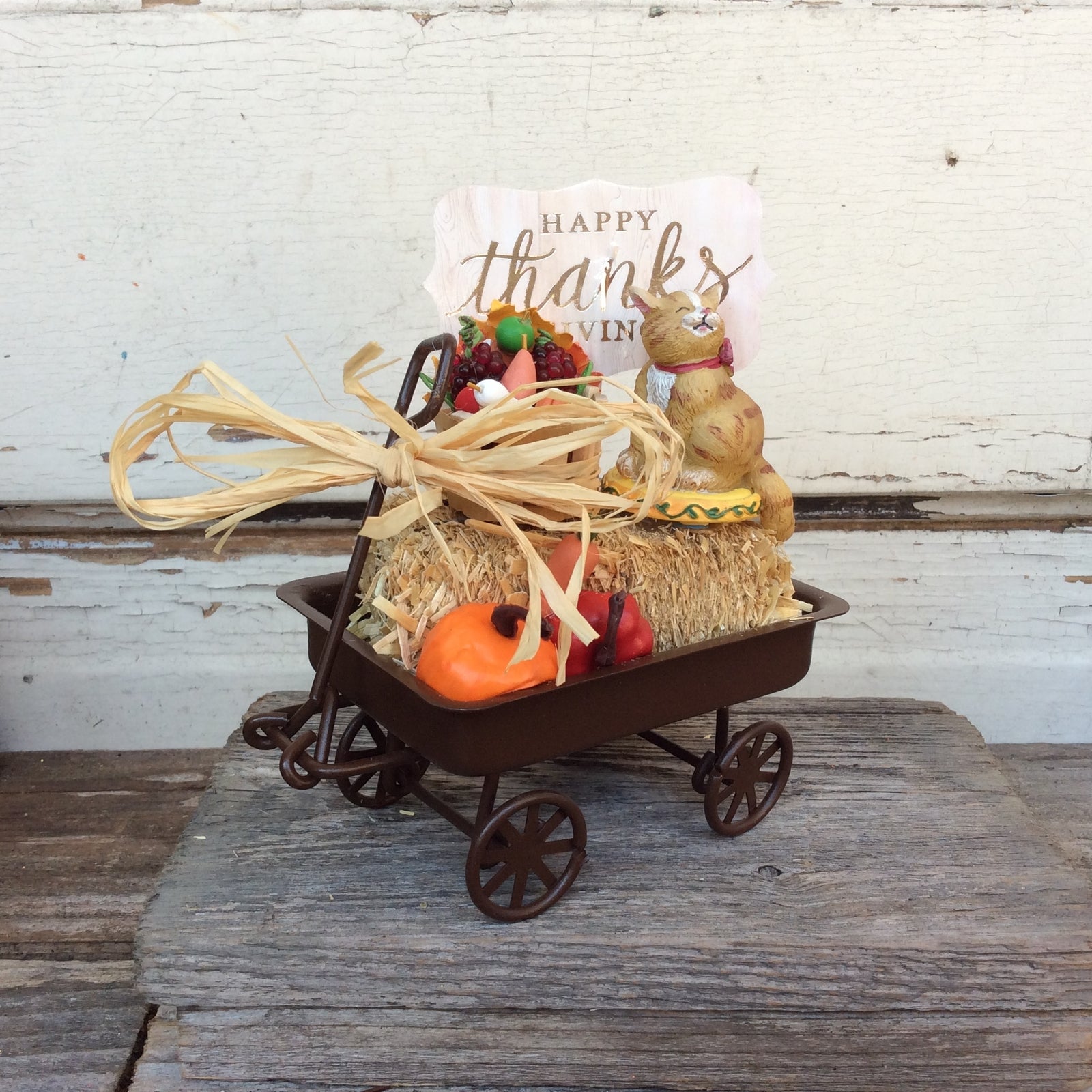 AGD Fall Decor - Give Thanks Small Harvest Cat Cart Display