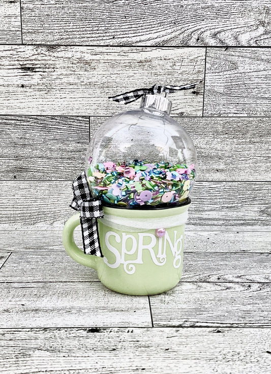Spring Decor Mini Mug Shaker Cup, Pastel Flower Sequins, Tier Tray