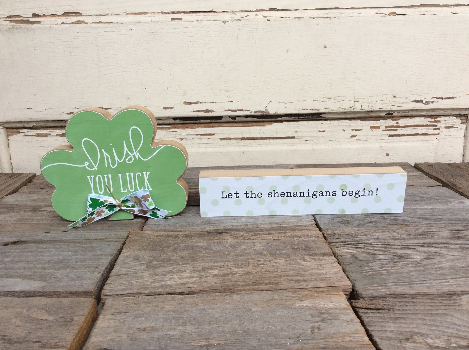 AGD St Patrick's Decor - Wee Bit Irish Chunky Shamrock Sign 2pc.