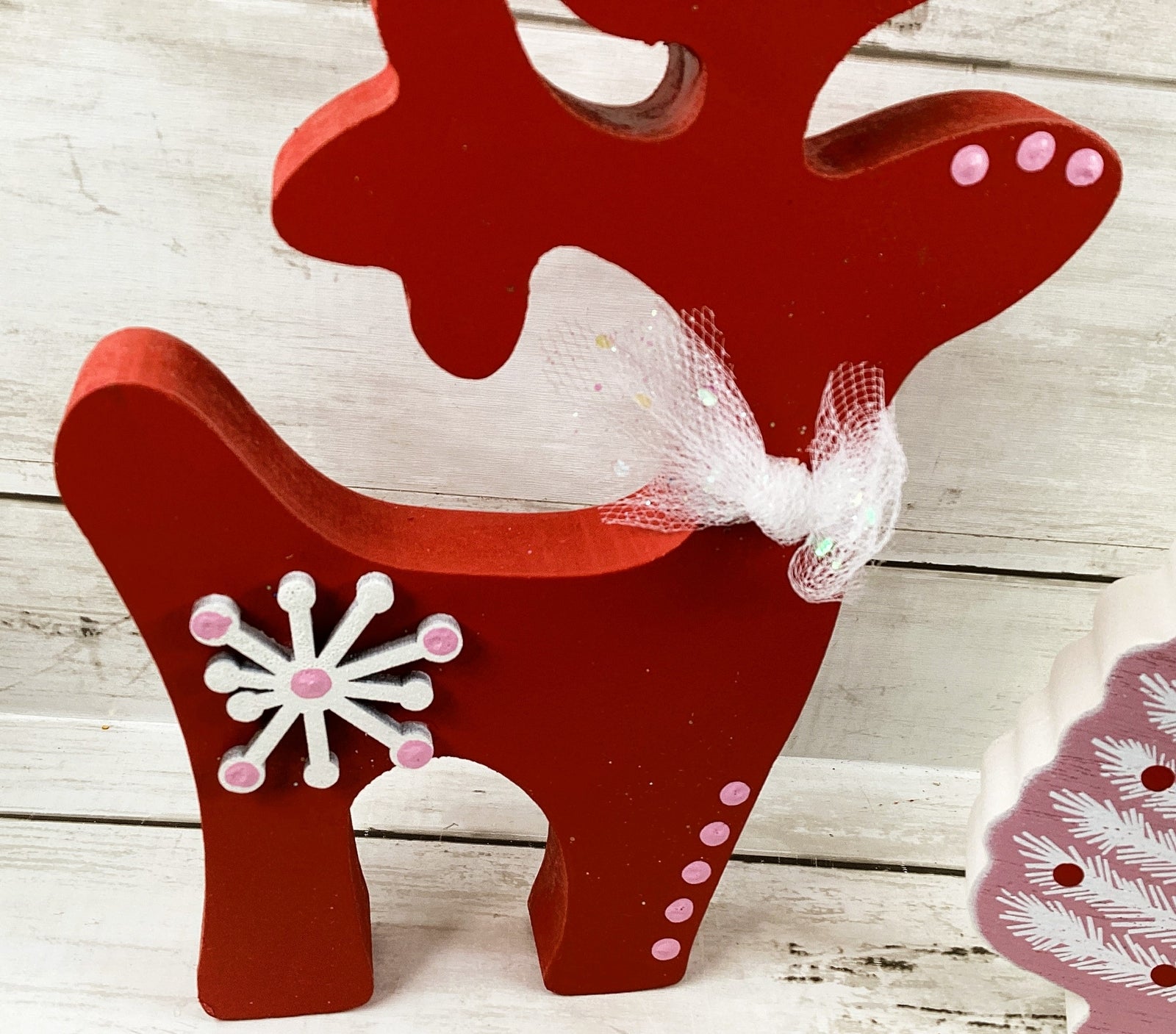 AGD Christmas Decor - Pink Red Mid Century Tree LG Reindeer Display 2pc