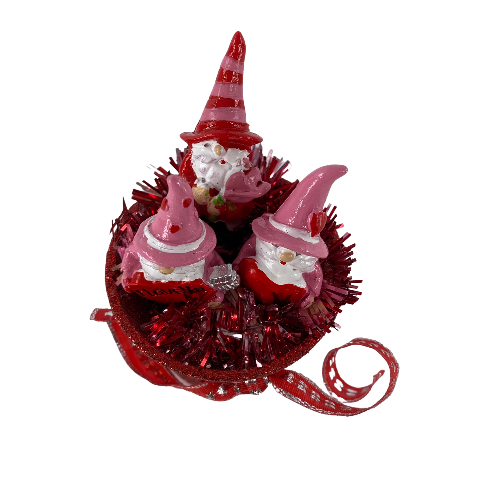 AGD Valentines Decor - I Love You Resin Gnomes Glass Glitter Tealight Jar