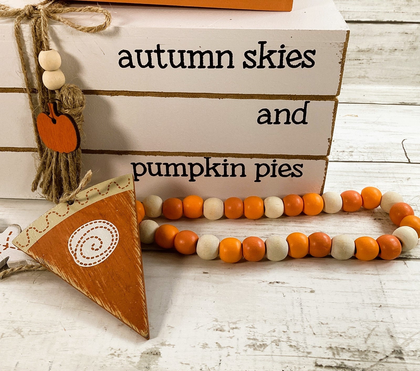 AGD Fall Decor - Autumn Skies Pumpkin Pies Stacked Book Tabletop Sitter