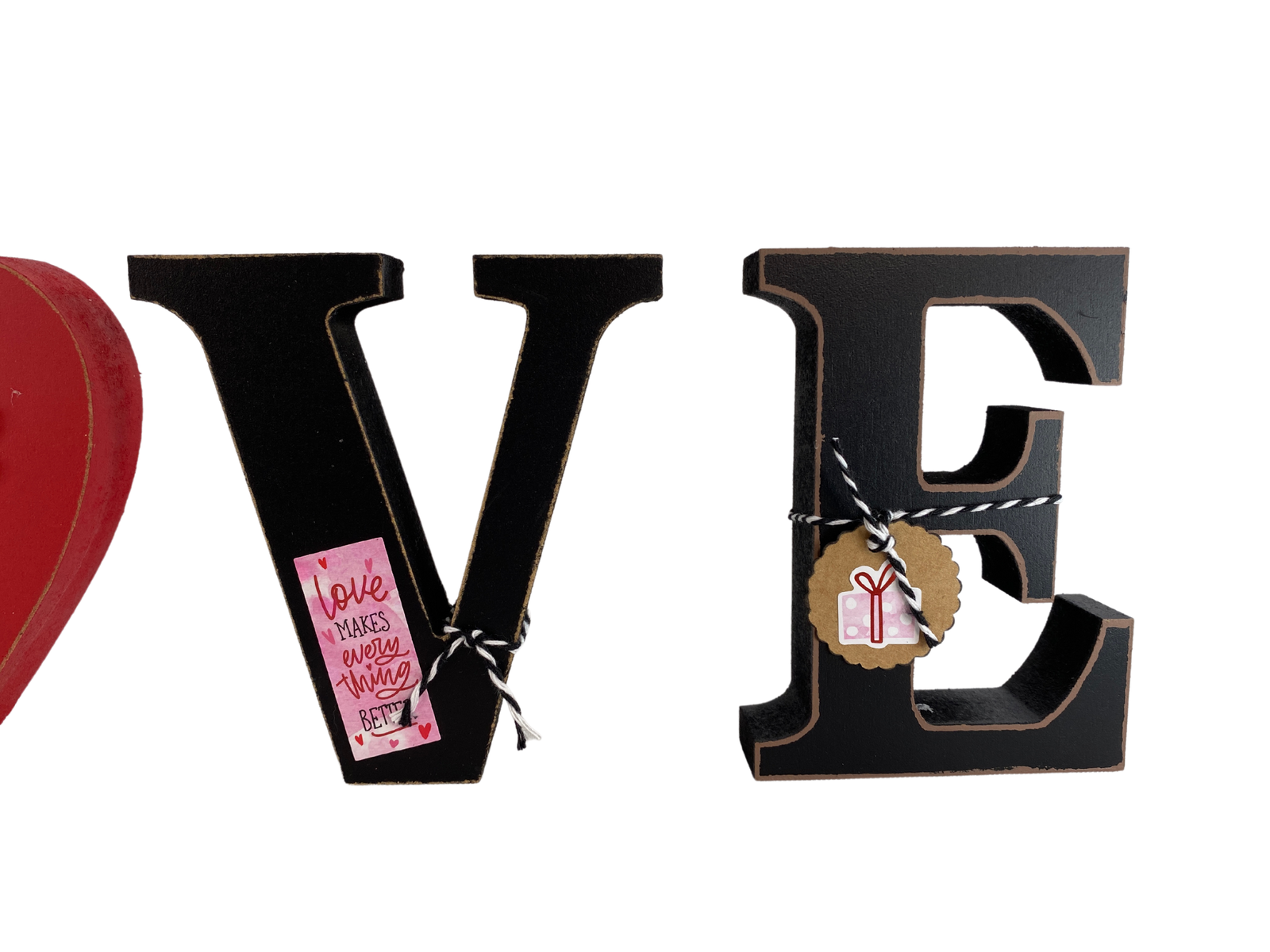 Valentines Decor - Chunky Wood Heart Love Letter Word Tabletop Display