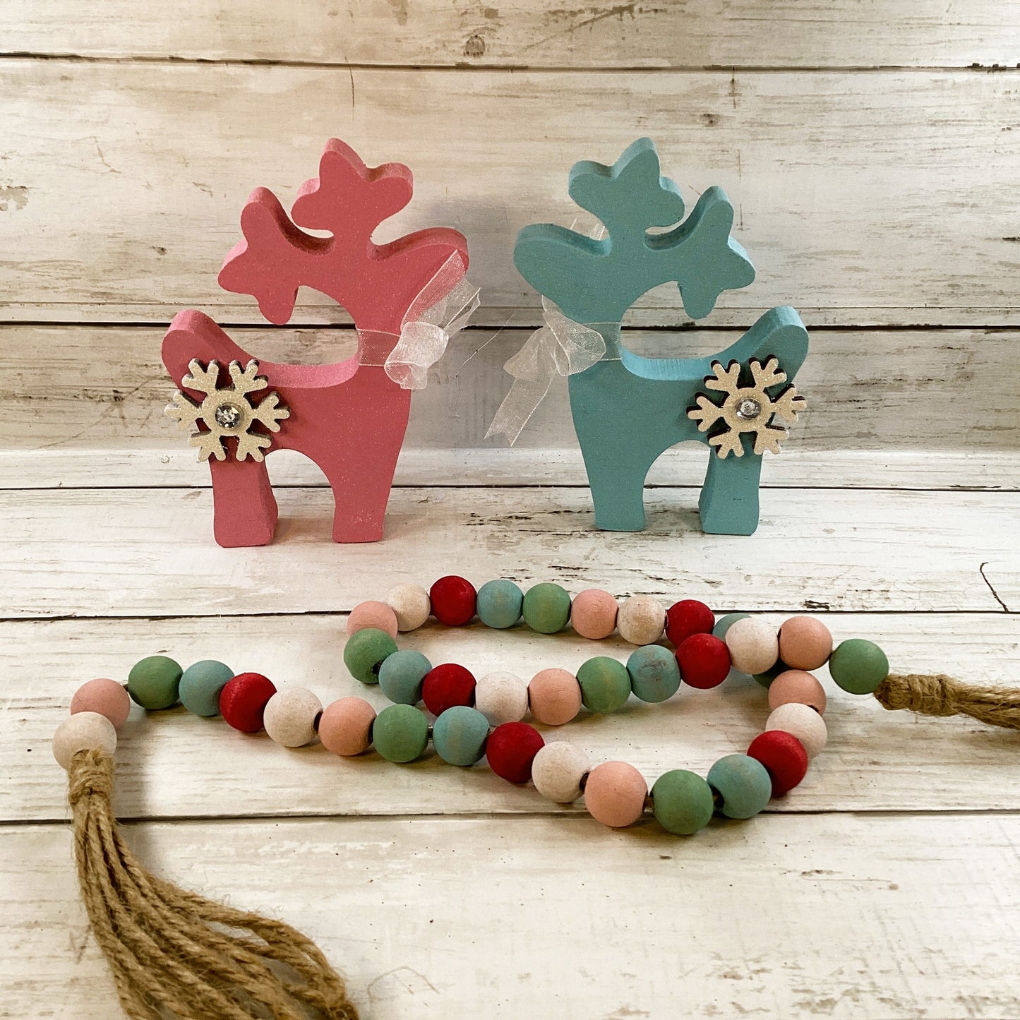 AGD Christmas Decor - Pastel Mid Century Sled Reindeer Tier Tray 4pc Set