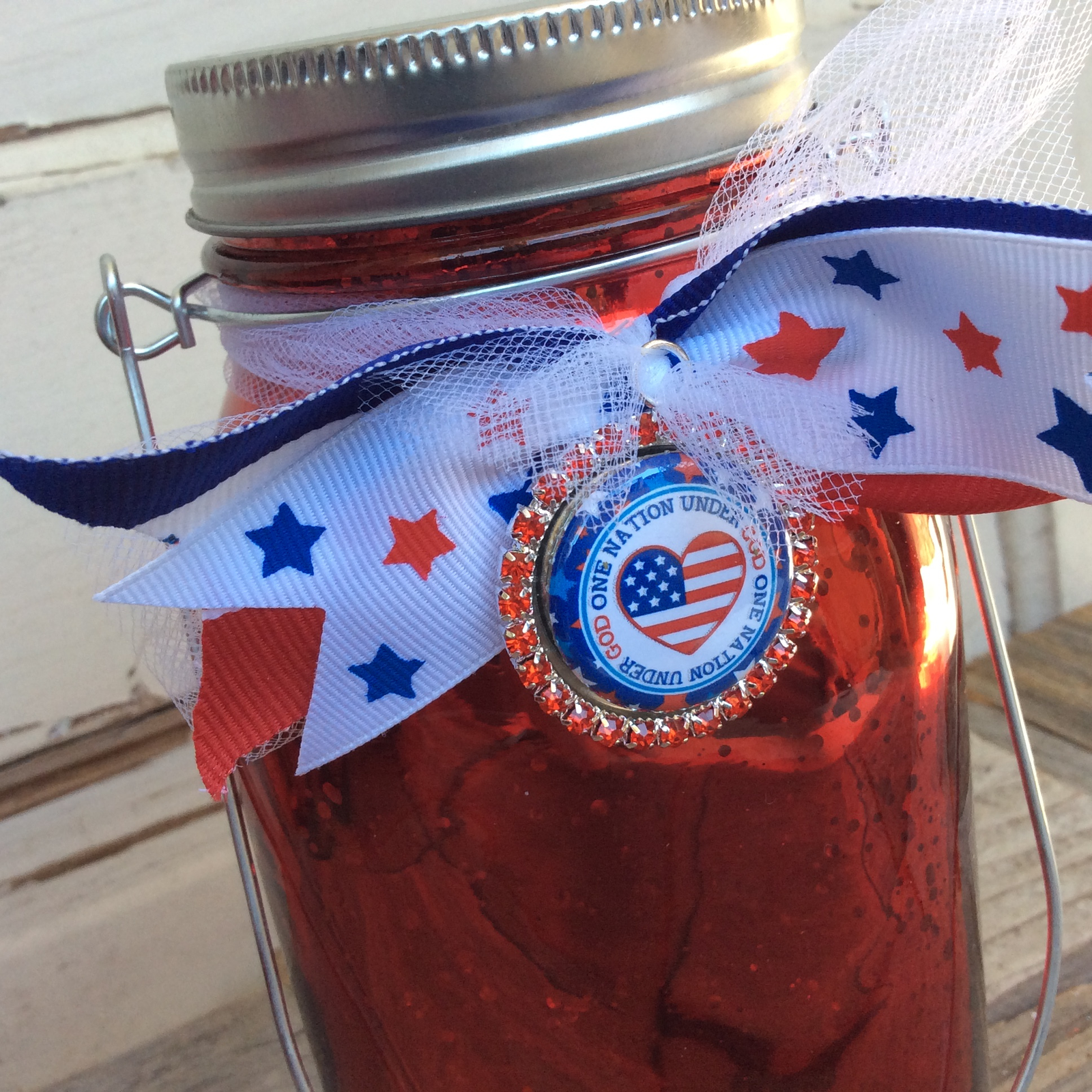 AGD Patriotic Decor - One Nation Under God Lighted Mason Jar