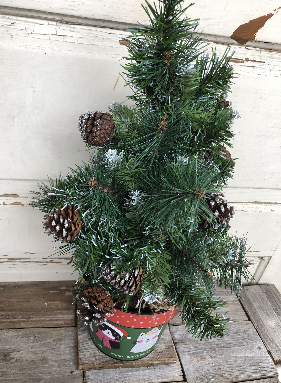 AGD Christmas Decor - Artificial Pine Tree in Kitty Cat Planter