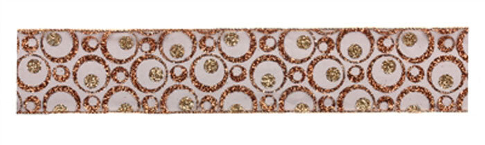 Melrose Wired Ribbon - Fall Rust Bronze Gold Glitter Circles Dots 2 1/2" 10yd