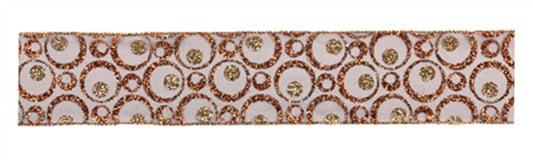Melrose Wired Ribbon - Fall Rust Bronze Gold Glitter Circles Dots 2 1/2" 10yd