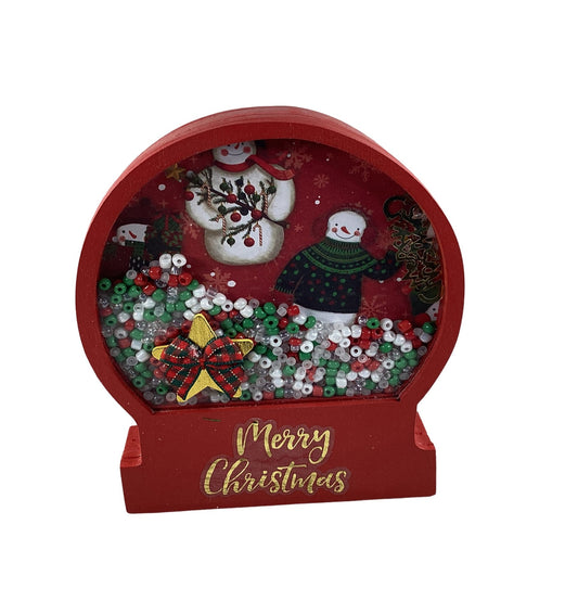 AGD Christmas Decor - Merry Snowman Dry Snow Globe Chunky Wood Shaker