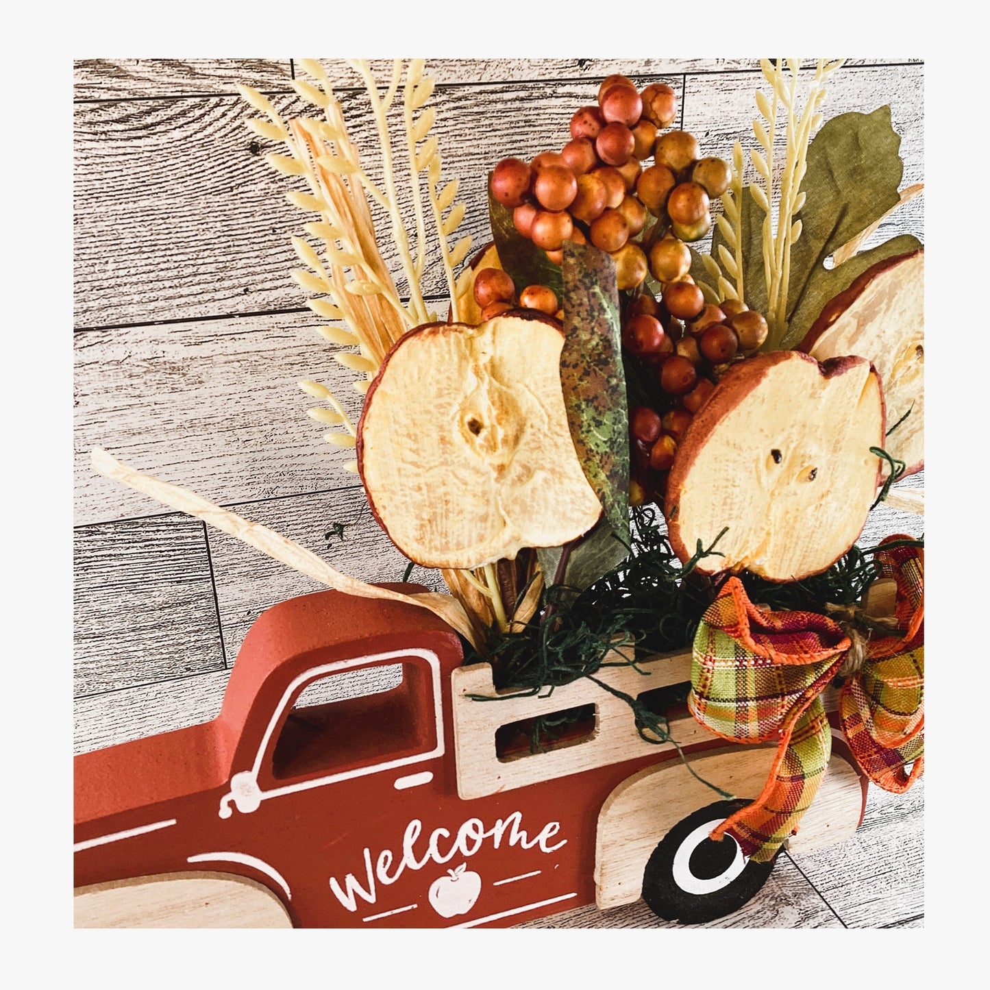 AGD Fall Decor - Chunky Wood Truck Dried Apple Floral Display