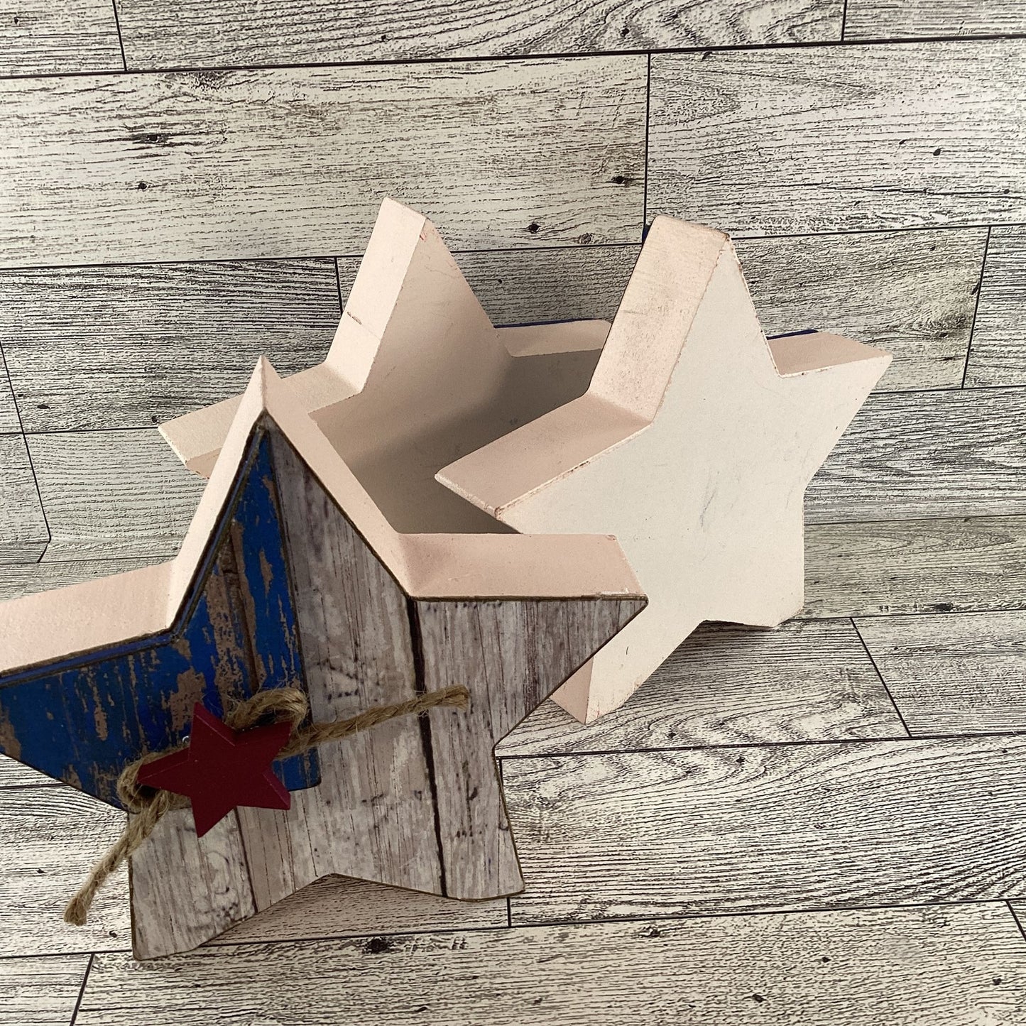AGD Patriotic Decor -  Weathered July 4th Chunky Stars Tier Tray 3pc