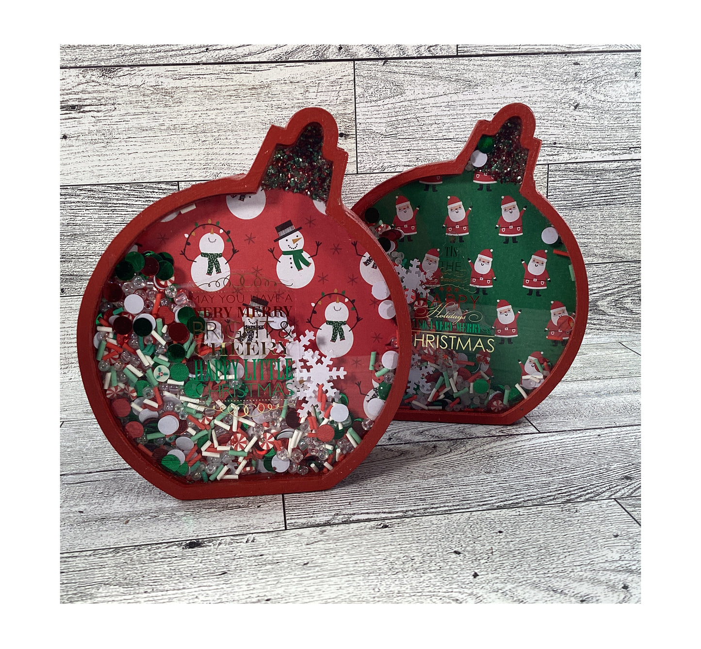 Christmas Decor -  Ornament Bulbs Chunky Wood Shaker Sitters 2pc Set