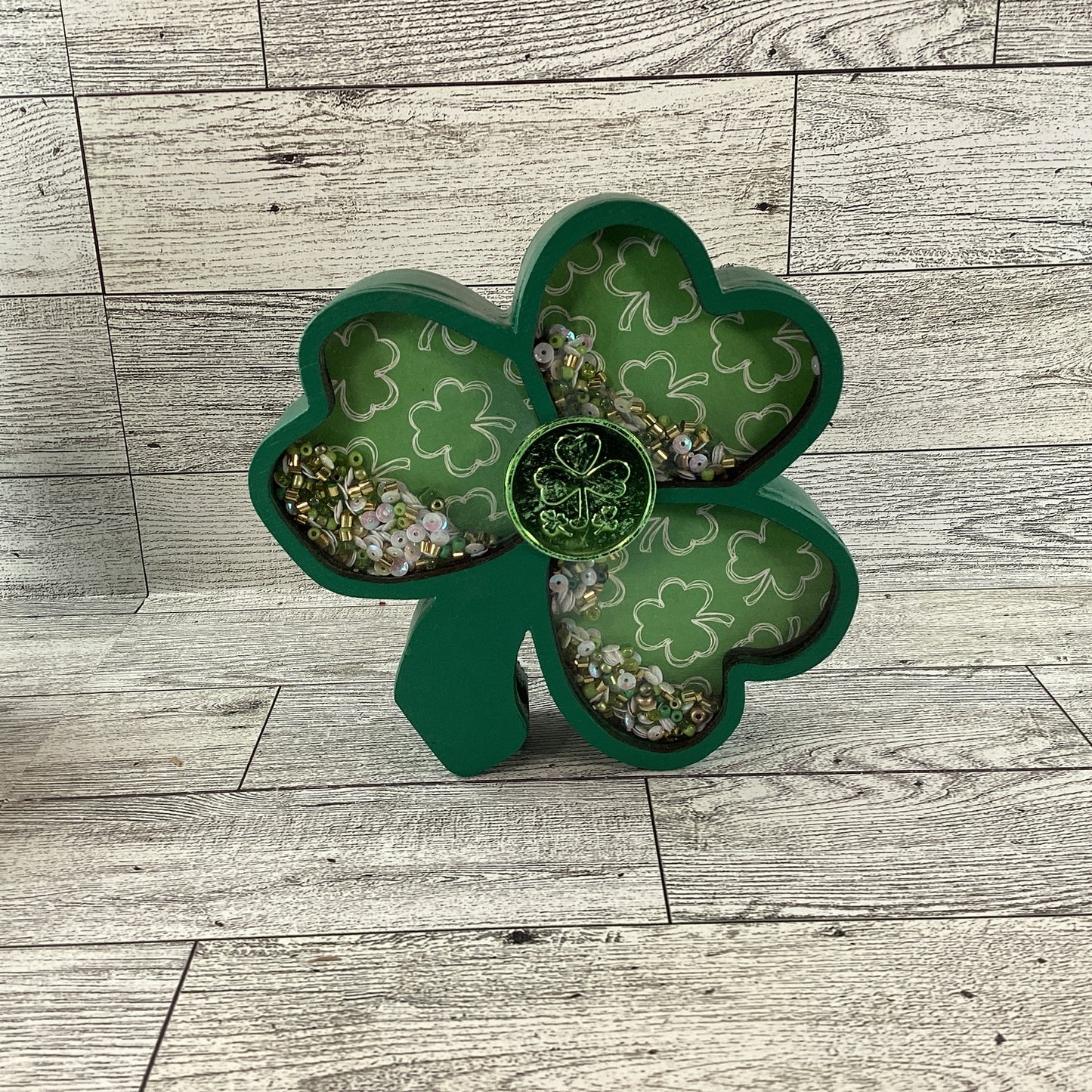 AGD St Patrick Decor -  Shamrock Chunky Wood Shaker Sitter 2pc