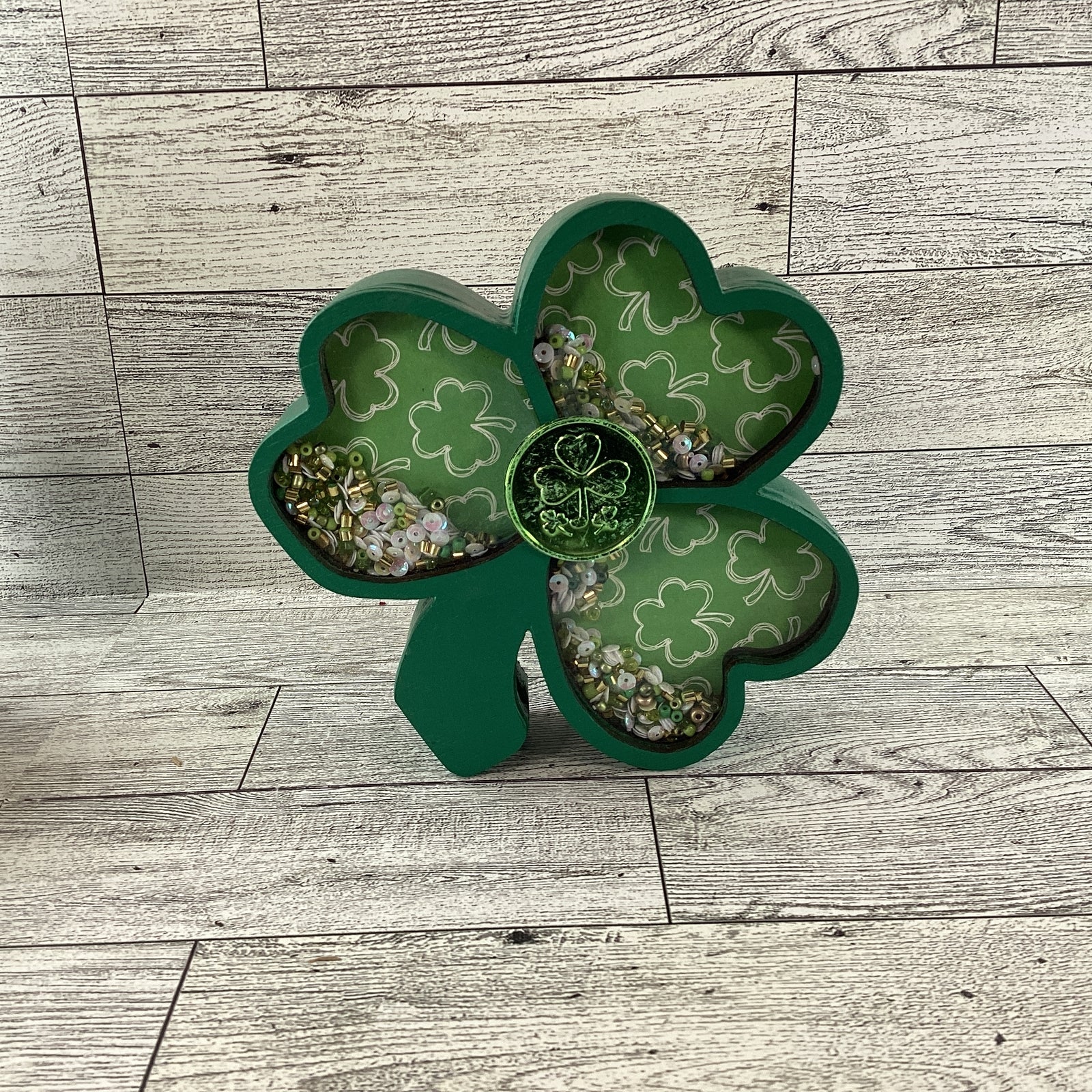AGD St Patrick Decor -  Shamrock Chunky Wood Shaker Sitter 2pc
