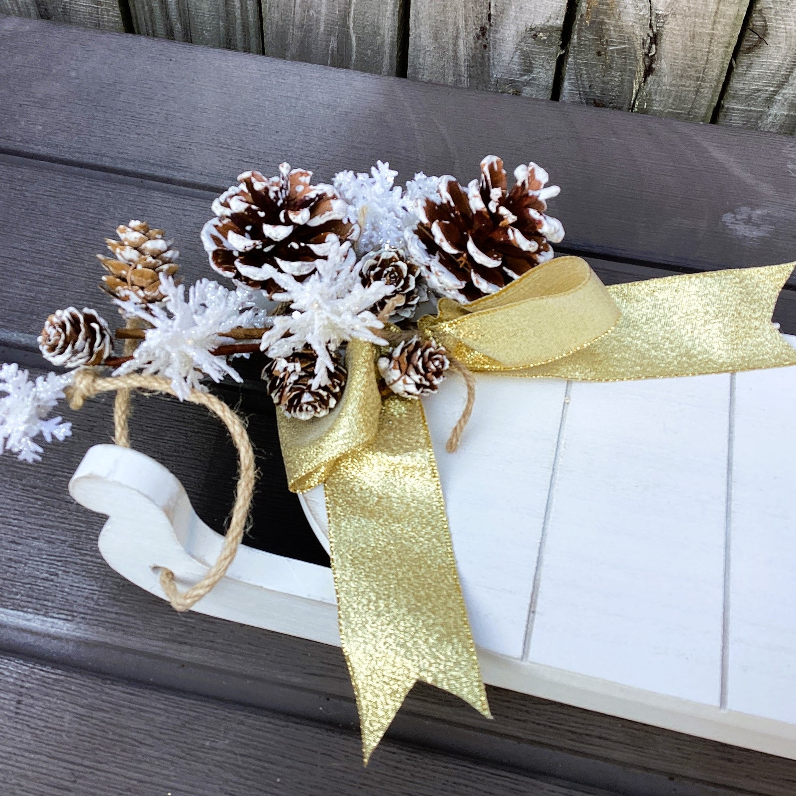 AGD Christmas Decor - Snowflakes on Sled Mantle Centerpiece 24inch