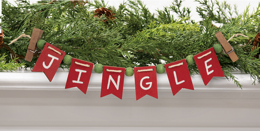 CWI Christmas Decor - Jingle Tier Tray Mini Small Banner Garland Clip