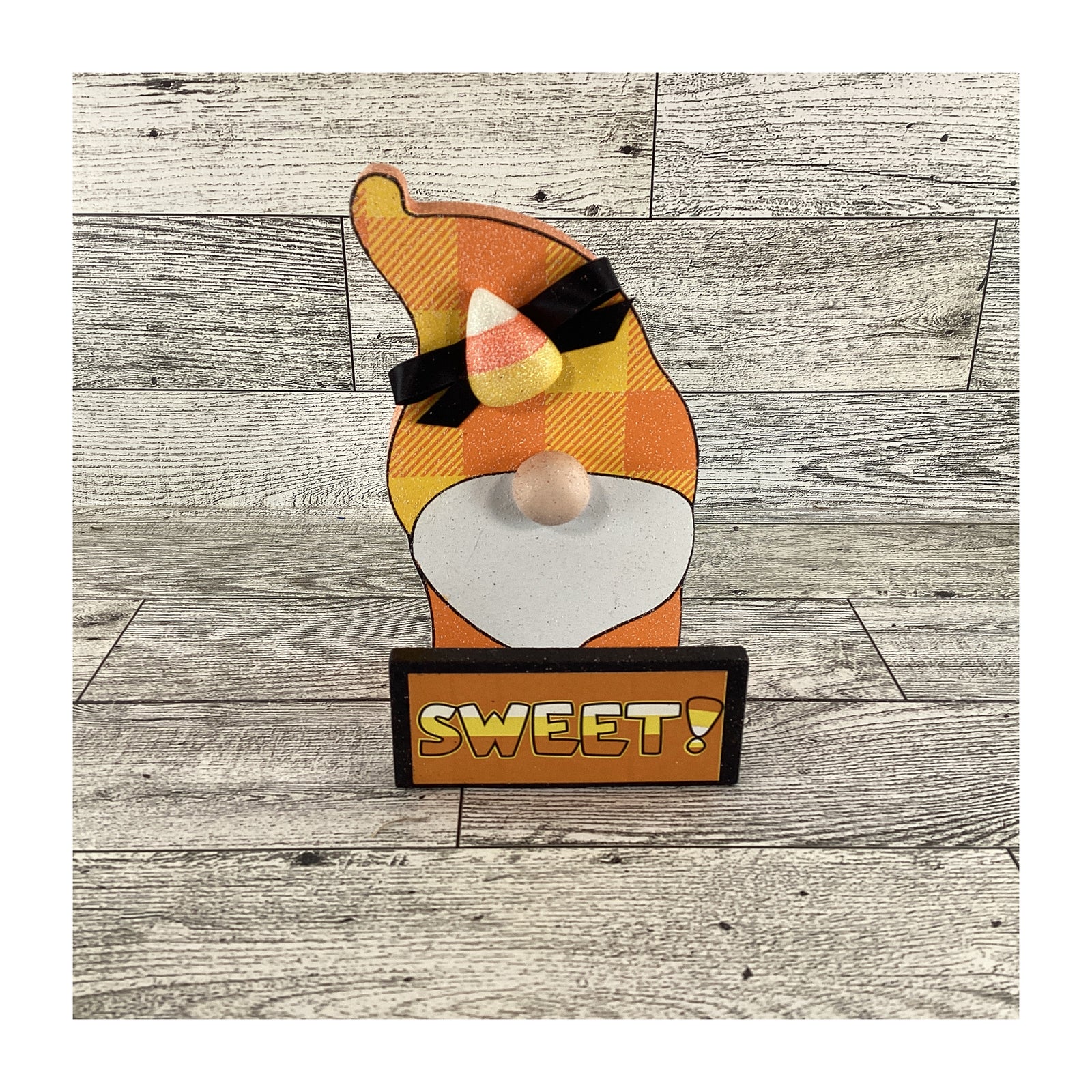 AGD Halloween Decor -  Candy Corn Sweet Gnome and Sign 2pc Set