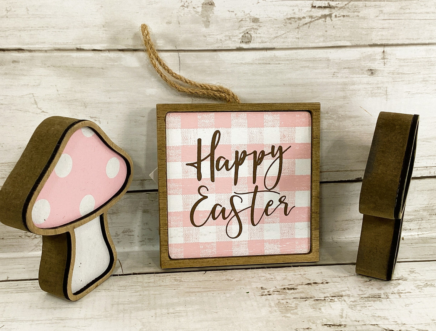 HL Easter Decor - Happy Easter Pastel Chunky Mushrooms Tier Tray 3pc