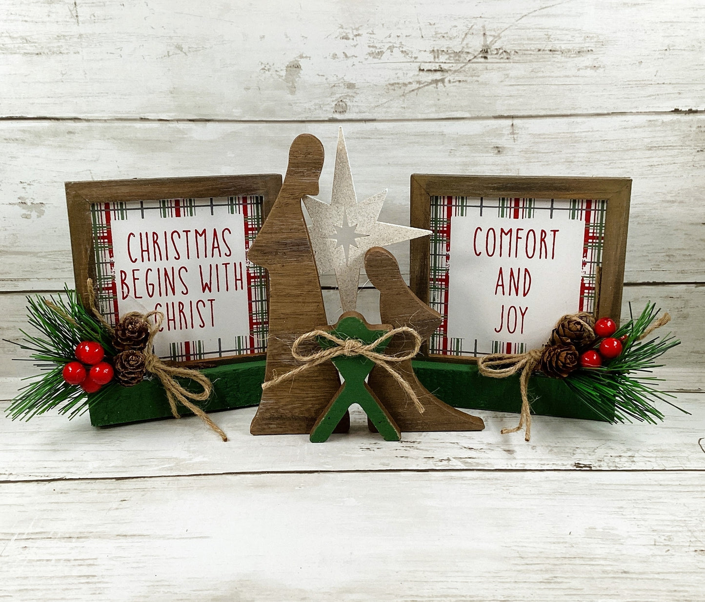 AGD Christmas Decor - Nativity Holy Family Manger Farmhouse Set 3pc