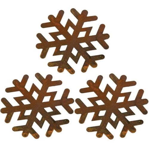 Christmas Decor - Miniature Small Rust Metal Snowflakes Charm Ornaments 3pc