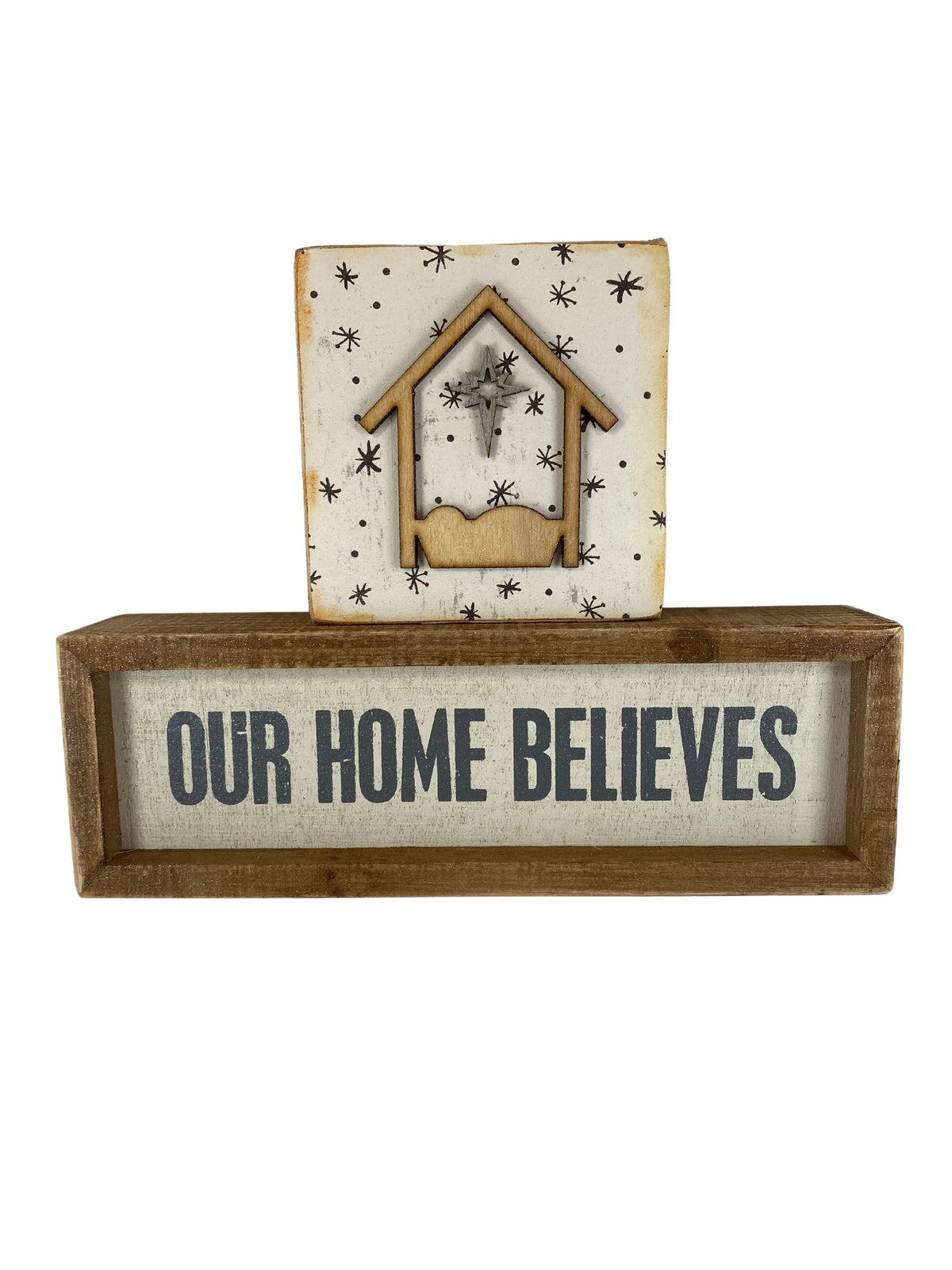 AGD Christmas Decor - Our Home Believes Baby Jesus Manger Signs 2pc