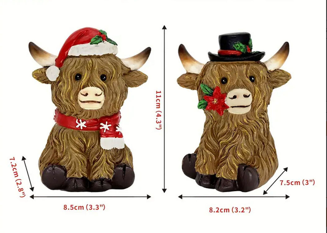 AGD Christmas Decor - Resin Scottish Highland Cow Couple Figurines 3pc Set