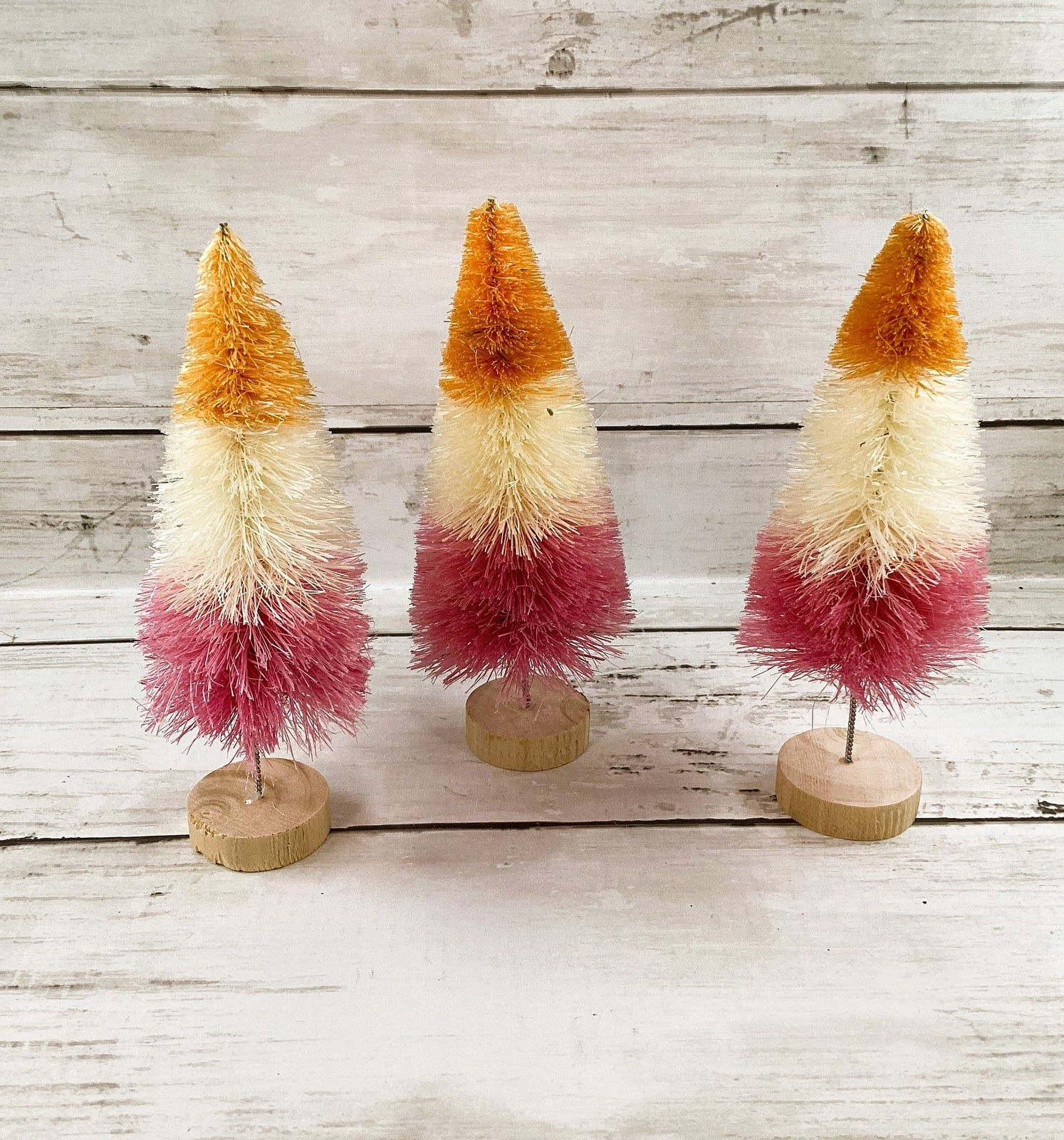 WM Halloween Decor - Small Bottle Brush Orange White Pink Trees 3pc Set