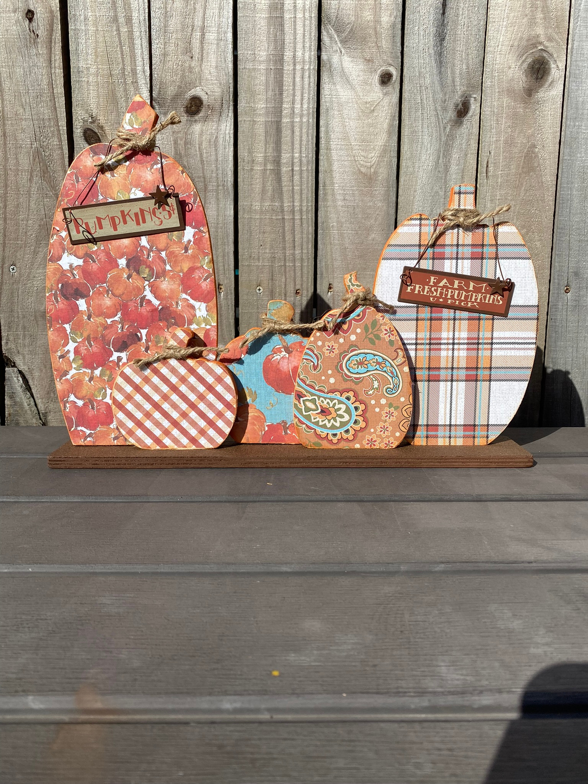 AGD Fall Decor - Harvest Plaid Pumpkins Prim Wood Tabletop Decor