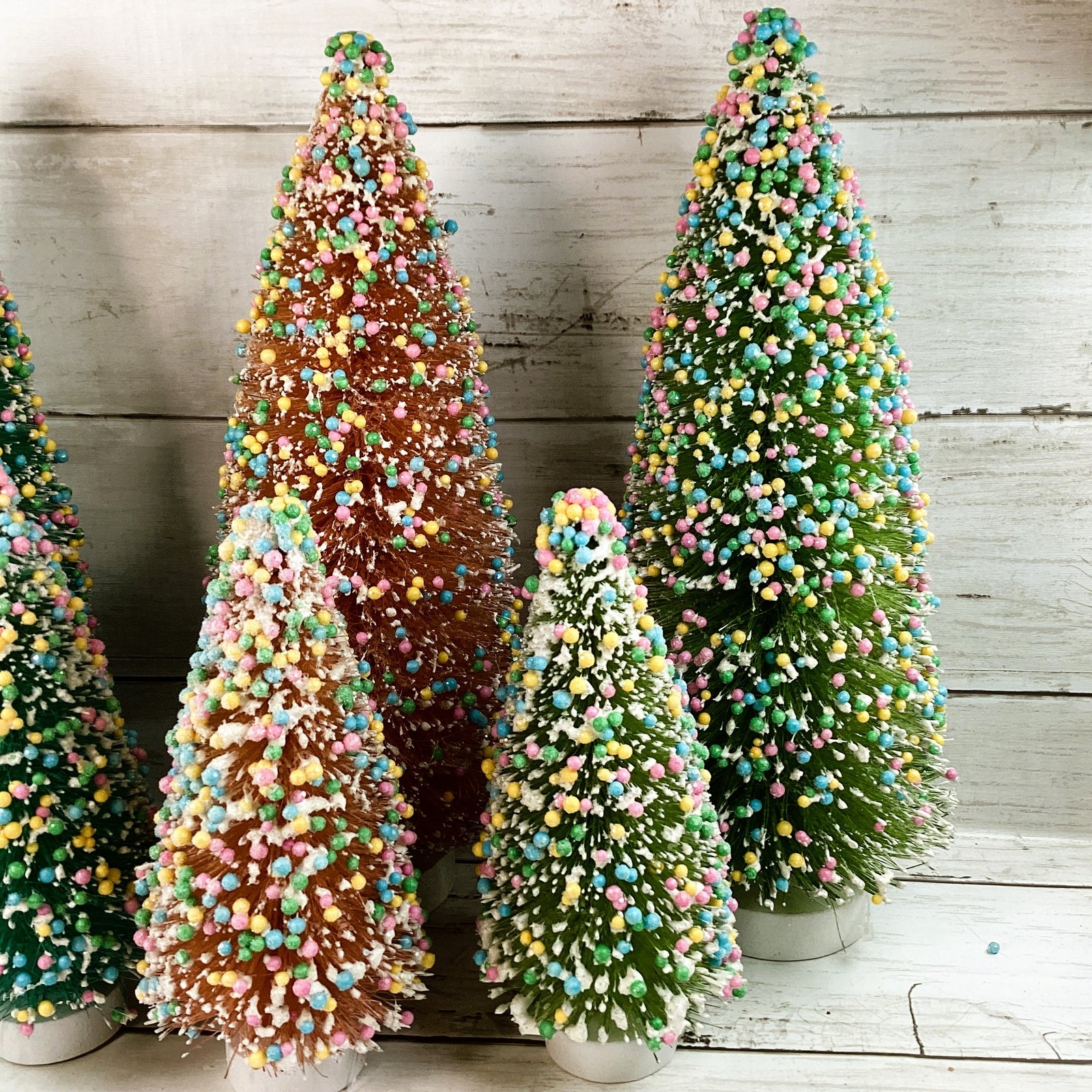Christmas Decor - Pastel Bottle-brush Snowy Candy Sprinkles 6pc Trees