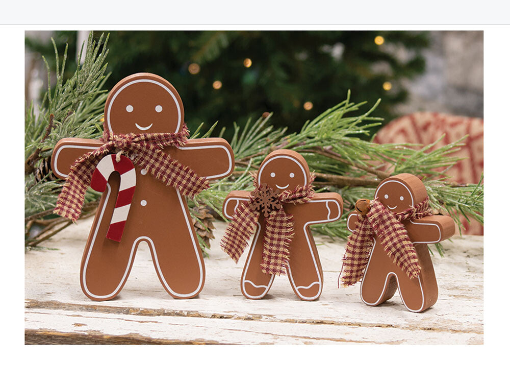 CWI Christmas Decor - Festive Wooden Gingerbread Figurines 3pc Set