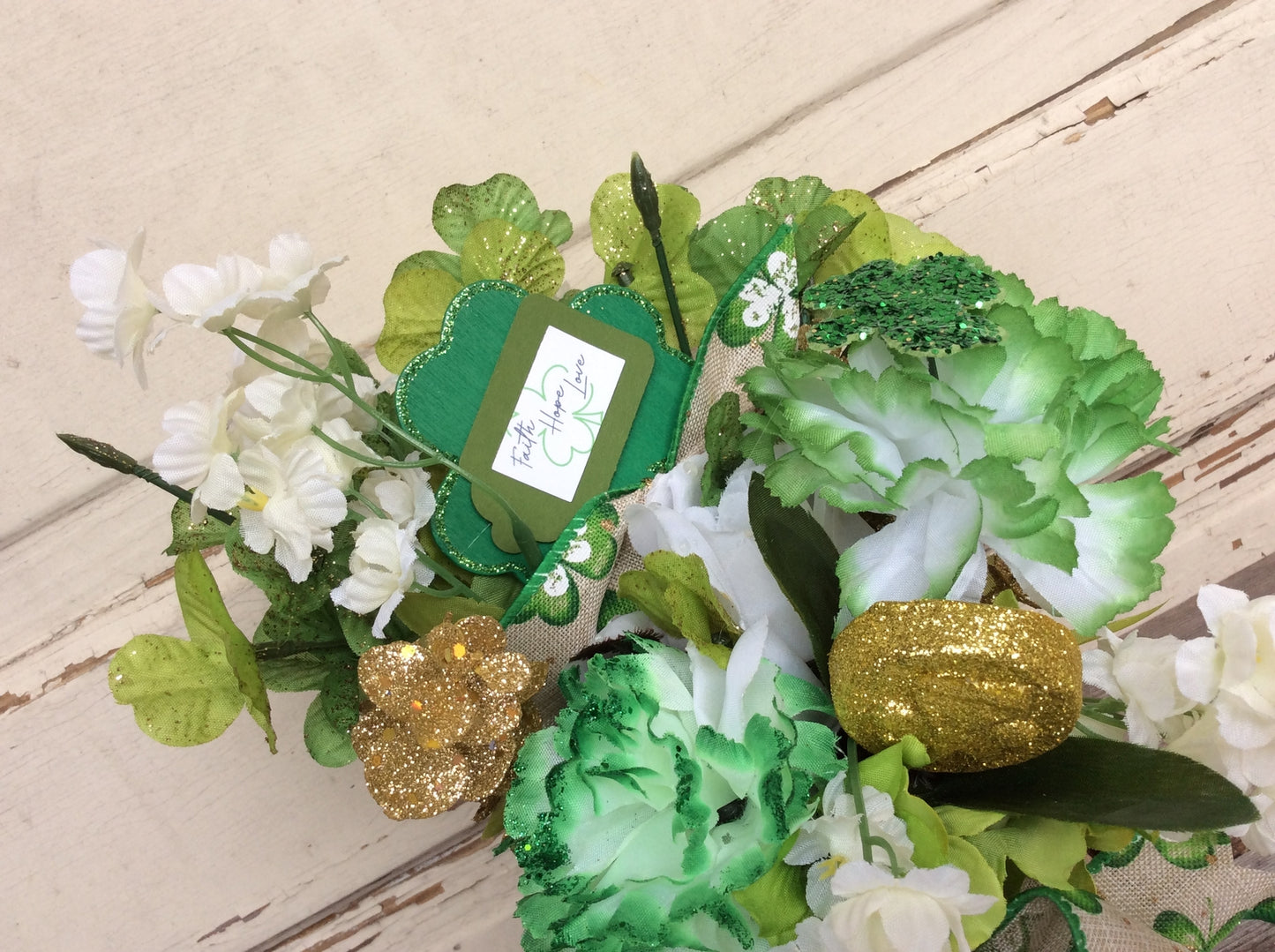 AGD Saint Patrick's Decor  – Faith Hope Love Floral Potted Centerpiece