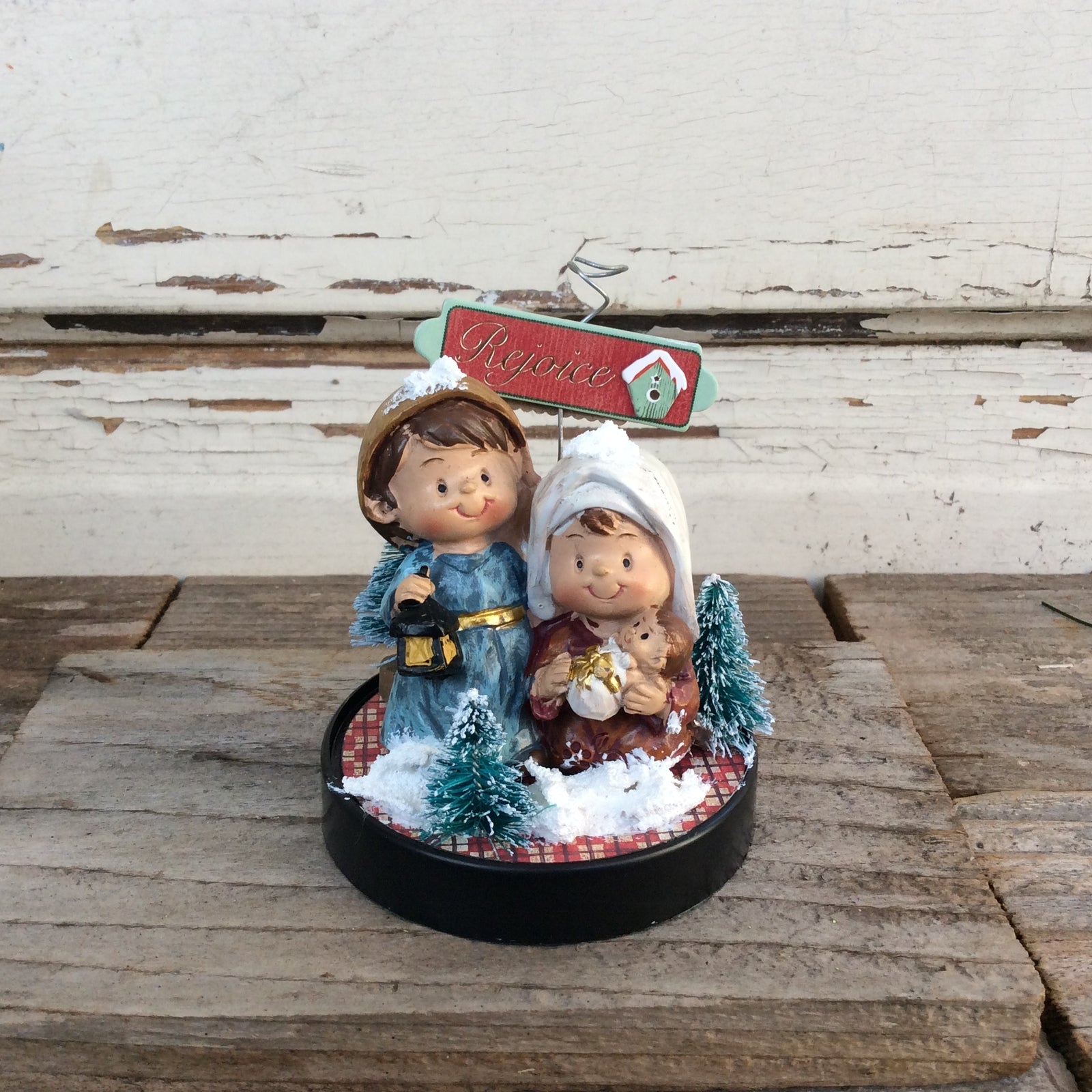 AGD Christmas Decor - Primitive Mini Nativity Family REJOICE