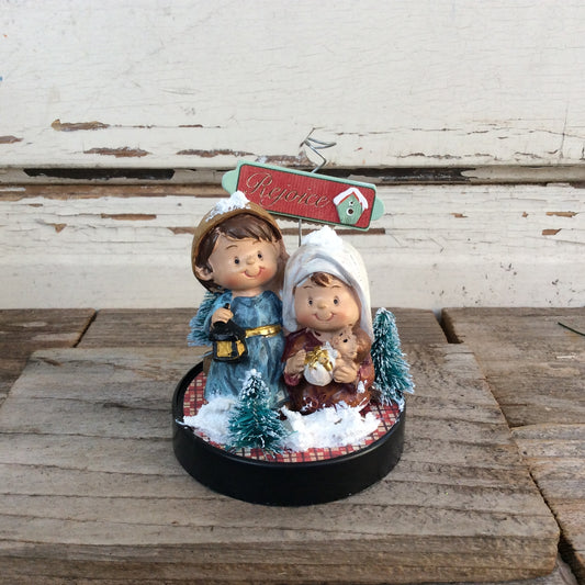 AGD Christmas Decor - Primitive Mini Nativity Family REJOICE