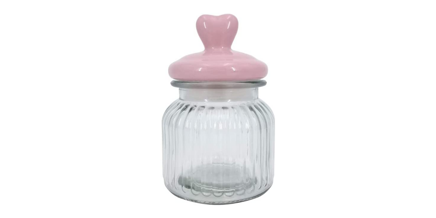 DT Valentines Decor - Small Ceramic Heart Lid and Glass Candy Jar