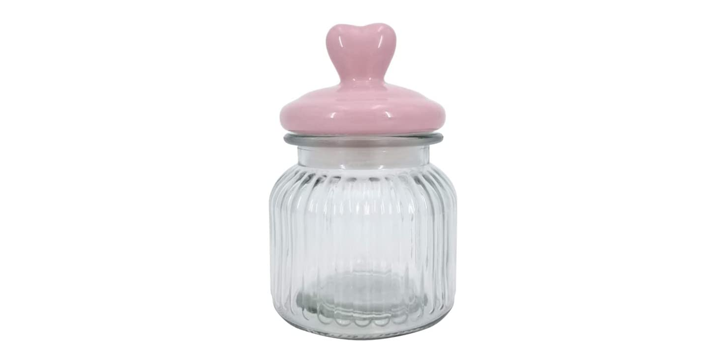 DT Valentines Decor - Small Ceramic Heart Lid and Glass Candy Jar