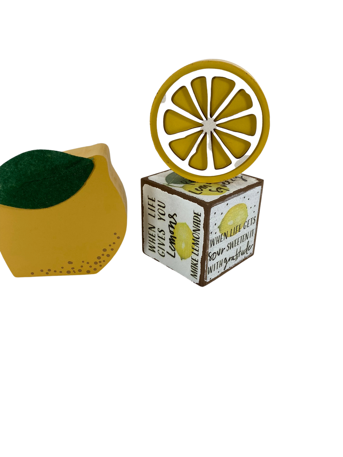 AGD Summer Decor - Lemon Theme Tier Tray Chunky Wood Sitters 3pc