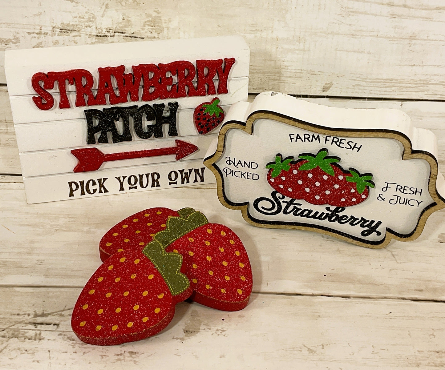 HL Summer Decor - Wood Strawberry Tier Tray Decor 5pc