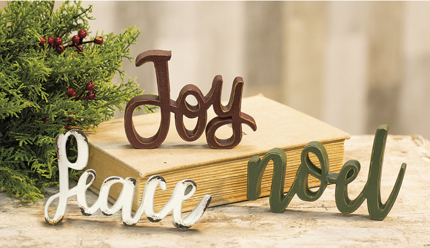 CWI Christmas Decor - Peace Joy Noel Resin Word Tabletop Sitters 3pc
