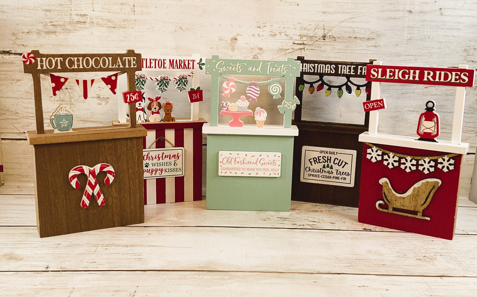 HL Christmas Decor - Small Village Wood Tabletop Tier Tray Booth