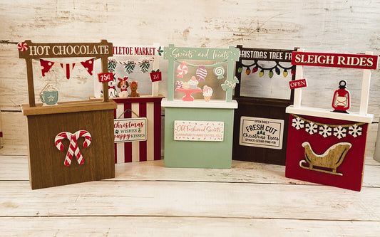 HL Christmas Decor - Small Village Wood Tabletop Tier Tray Booth