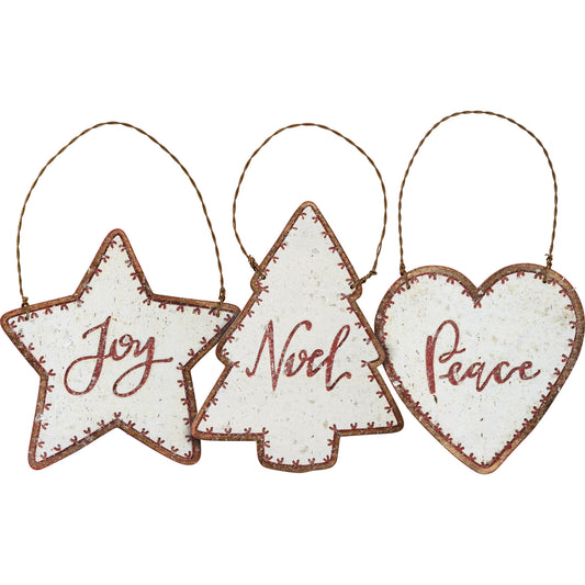 PBK Christmas Decor -  Peace Joy Noel Wood Cookie Ornaments 3pc. Sets