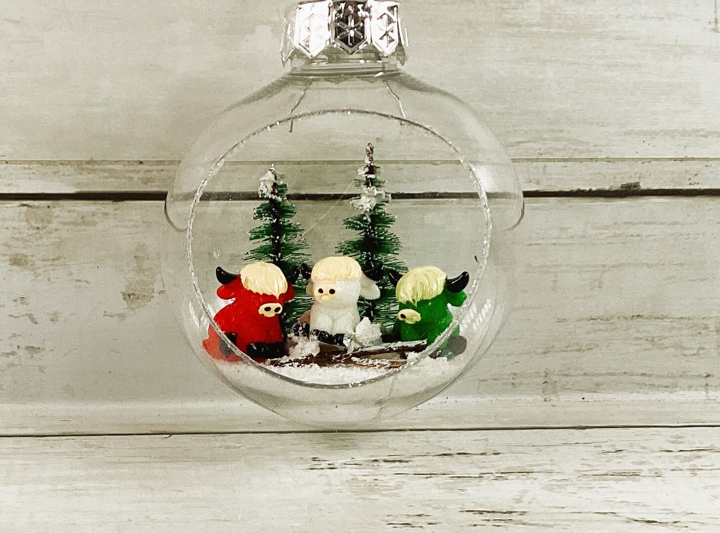 AGD Christmas Decor - Red Green White Highland Cows Cut-out Ornament