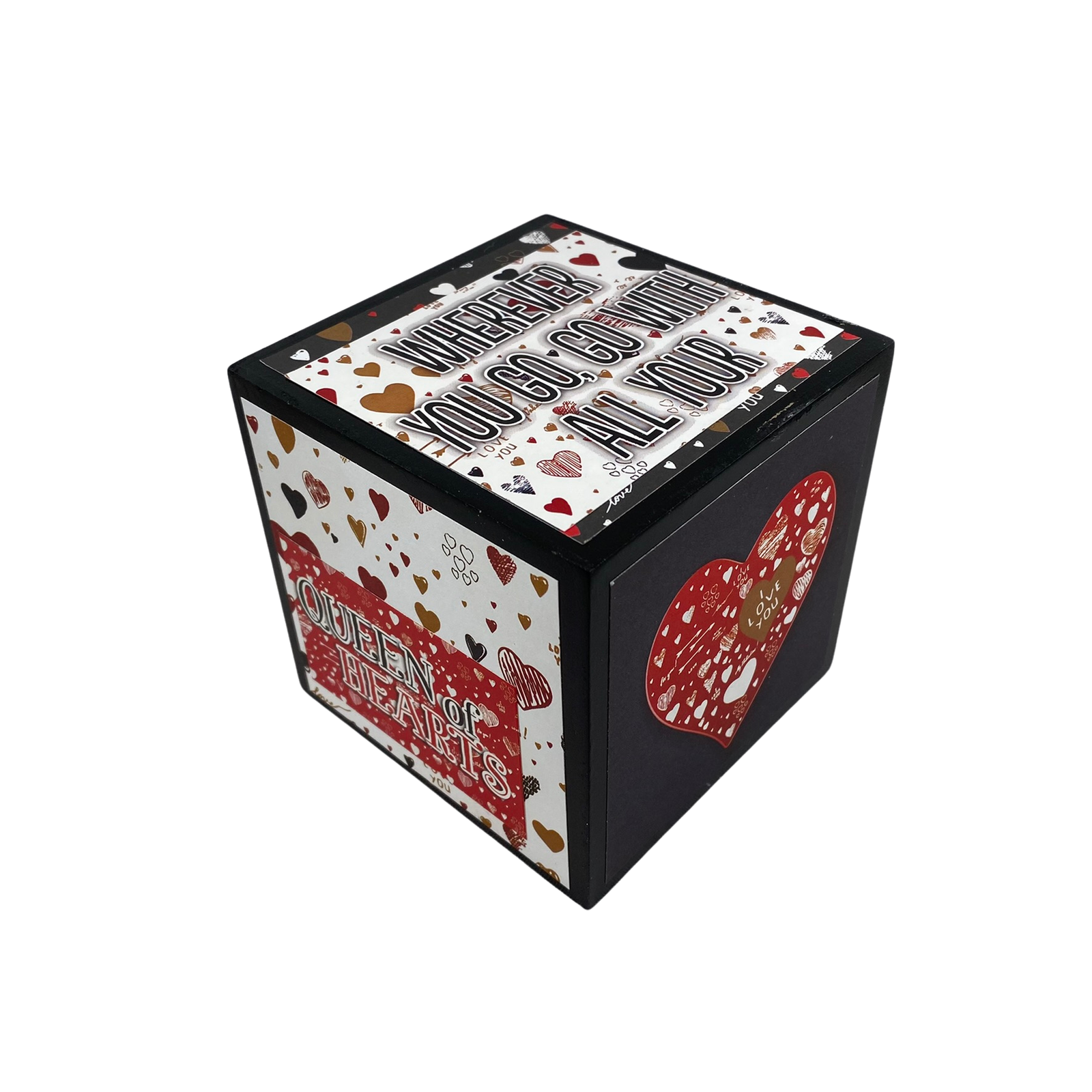 AGD Valentines Decor - I Love You Queen of Hearts Wood Cube Block