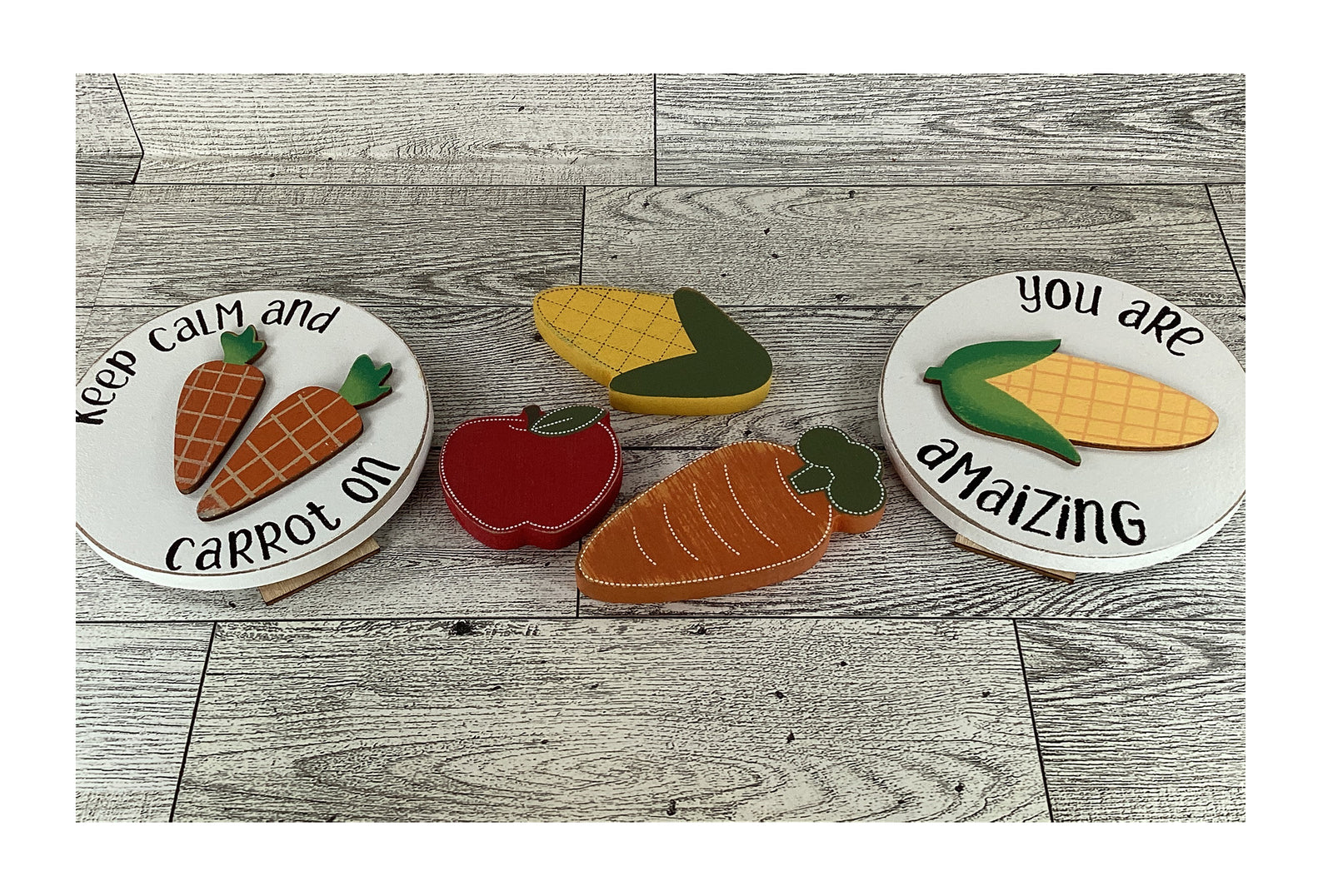 AGD Fall Decor - Welcome Chunky Wood Truck Corn Carrot Tier Tray