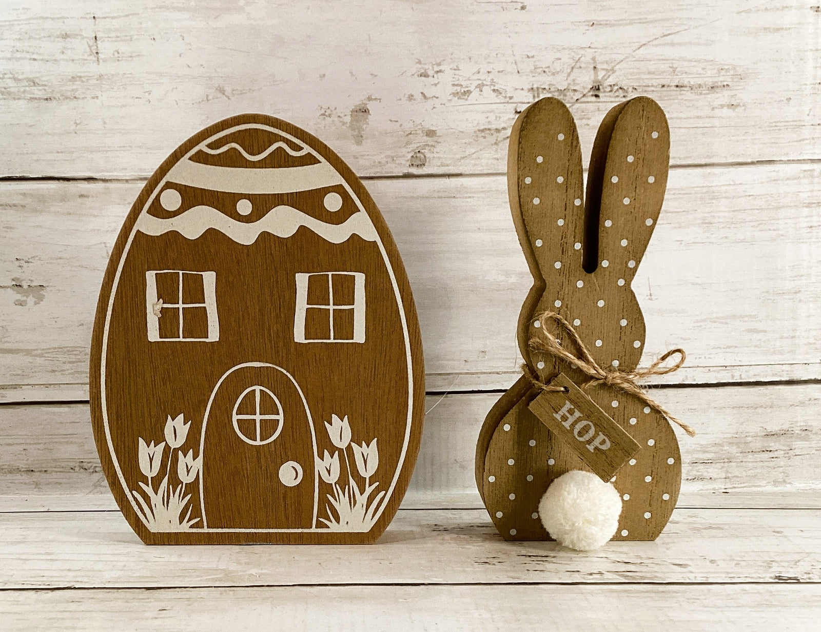 HL Easter Decor - Natural White Egg House Bunny Hop Tier Tray 2pc