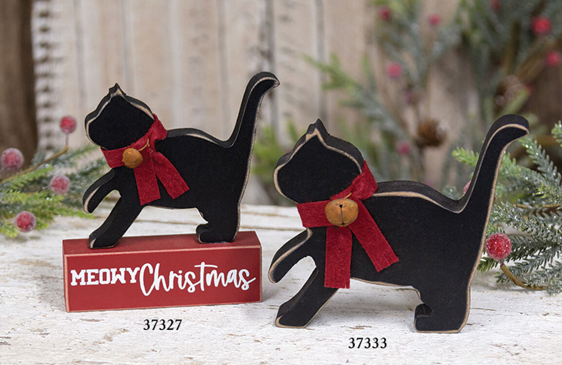 CWI Playful Black Cat Silhouette Red Scarf Bell Chunky Sitter