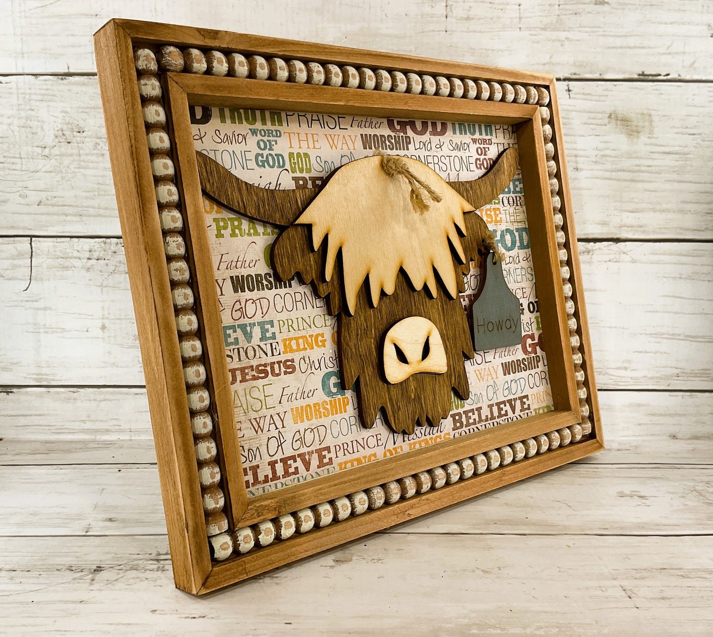AGD Home Decor - Faith-based Howdy Highland Cow Head Easel-back Sign