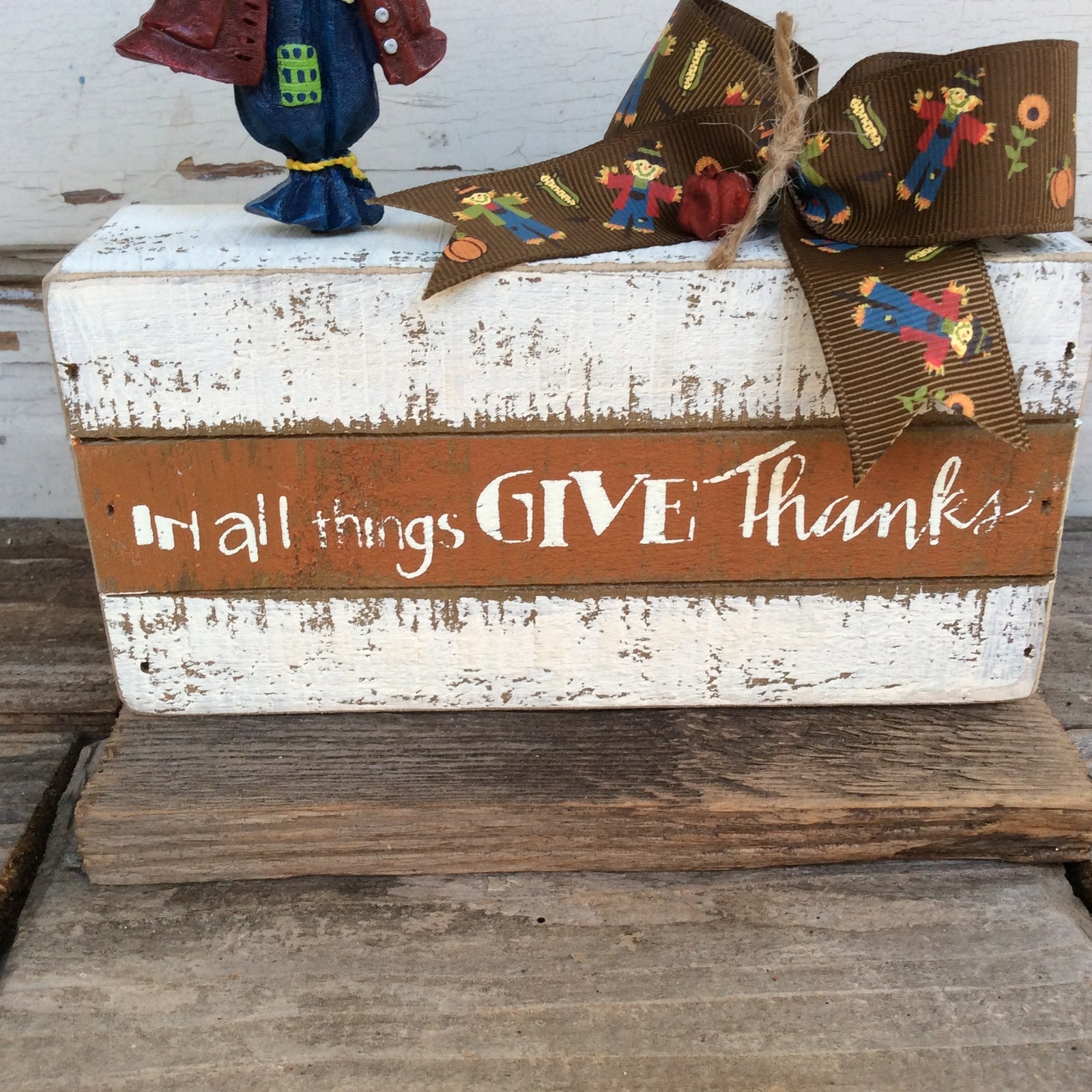 AGD Fall Decor - In All Things Give Thanks Scarecrow Box Sign