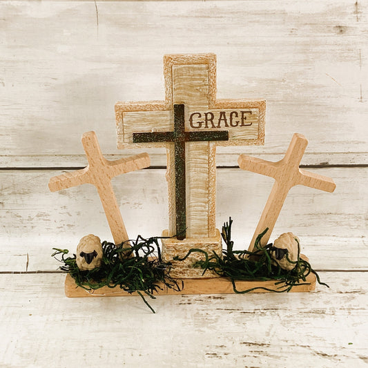 AGD Easter Decor - GRACE Three Crosses Resurrection Display